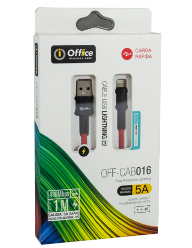 Cable Usb 2.0 A Lightning 1.00 Mts Off-cab016 5.0 Amp Rojo Rapido 5a